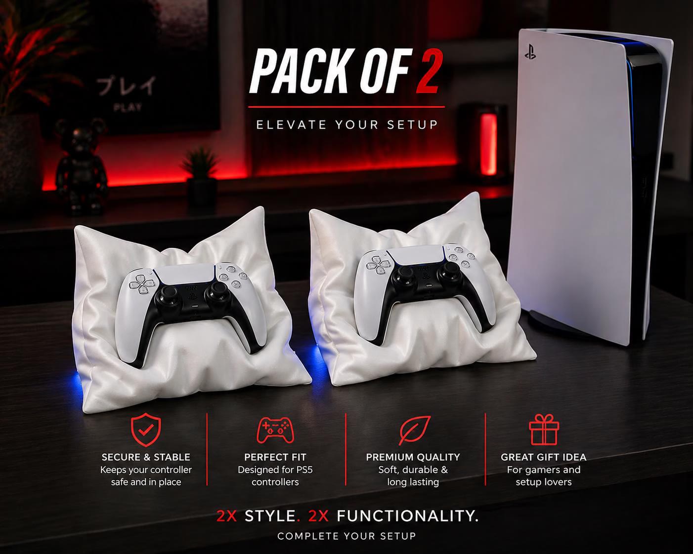 Aesthetic Controller Display — two controller stands on a dark background; the photograph is marked PACK OF 2.